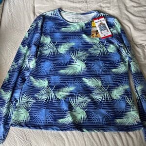 Hang Ten Navy and Mint Palm Leaf Shirt